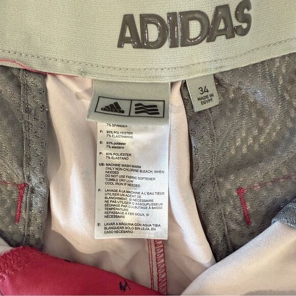 Adidas Men Golf Shorts Size 34 Maroon w/Navy Tree Pattern Flat Front Performance - Picture 6 of 8